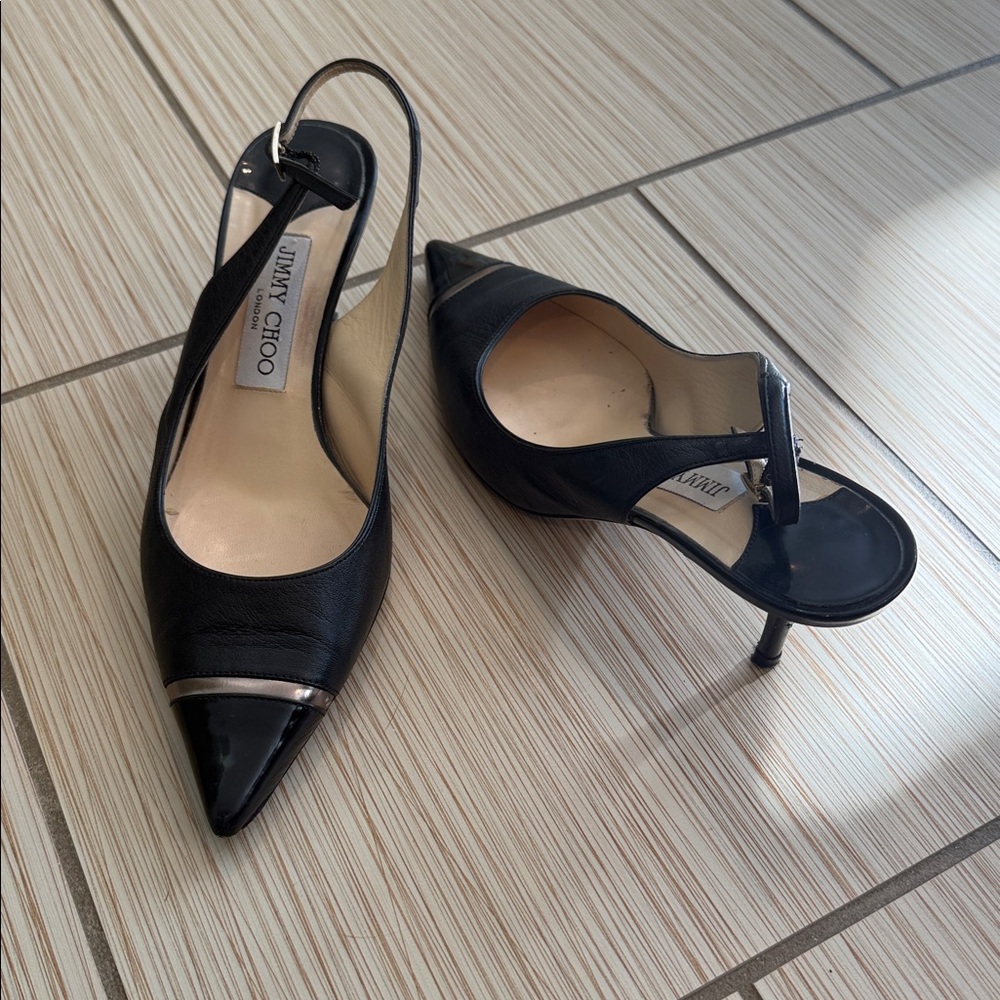 JIMMY CHOO black and gold leather sling-back size 37 (6.5-7)